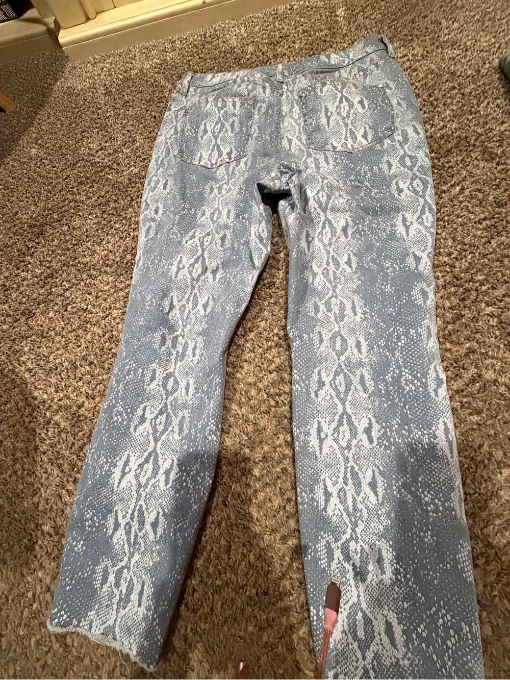 Jennifer Lopez Light Blue Snake-Print Wide Leg Jeans